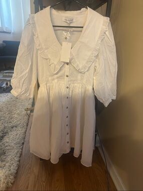 Sofie The Label White Ruffle Collar Midi Dress